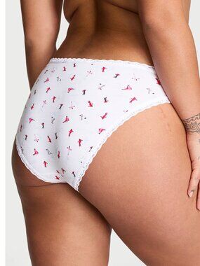 Victoria's Secret Lace-Waist Cotton Bikini Panty White Skiers (XL) NWT!